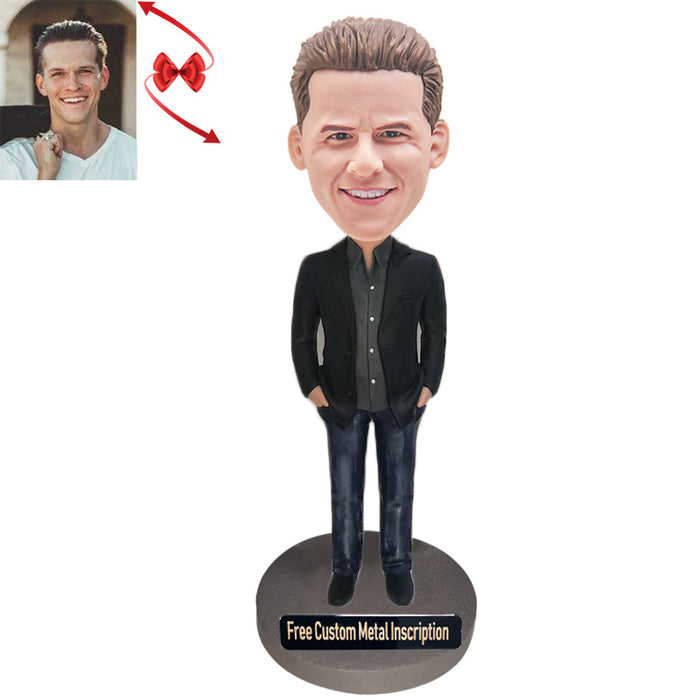 A Personable Man Custom Bobblehead with Free Metal Inscription