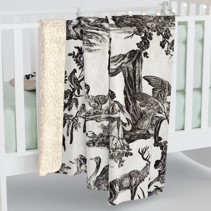 Antique Toile de Jouy Fleece Lined Blanket
