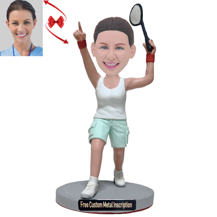 Badminton Player Custom Bobblehead with Free Metal Inscription