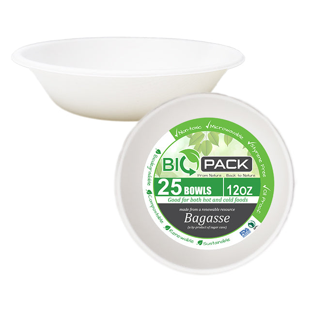 BioPack Bagasse 12oz Bowl (25 Pack)