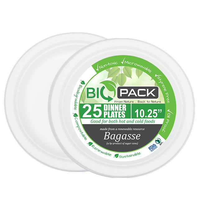 BioPack Bagasse Round Lunch Plate 10.25" (25 Pack)