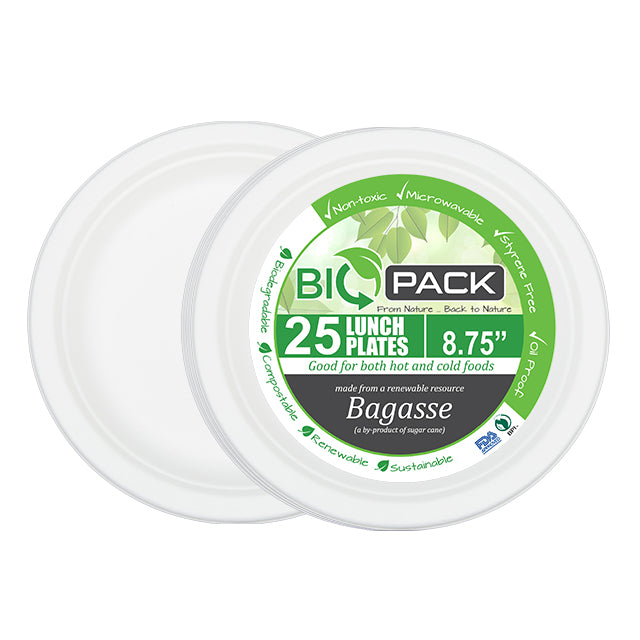 BioPack Bagasse Round Lunch Plate 8.75" (25 Pack)