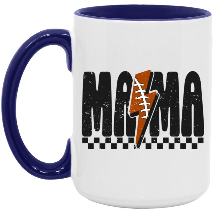 Mama Football Bolt 15 oz ceramic coffee mug in White/Midnight Blue