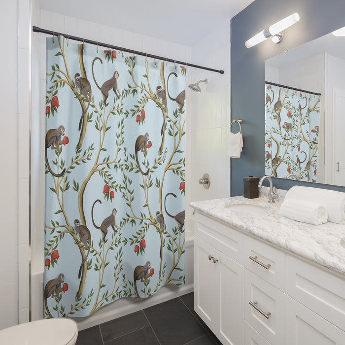 Playful Pomegranate Monkeys Shower Curtain