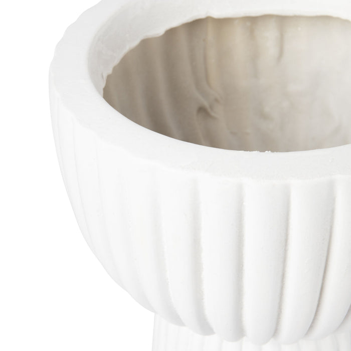 Ribbed Pedestal Urn Small White