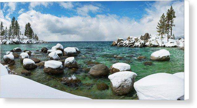 Sand Harbor Winter Panorama By Brad Scott - Canvas Print-14.000" x 6.500"-Lake Tahoe Prints