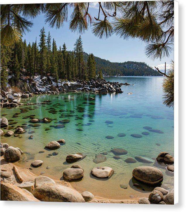 Secret Cove Through The Trees By Brad Scott - Canvas Print-8.000" x 8.000"-Lake Tahoe Prints