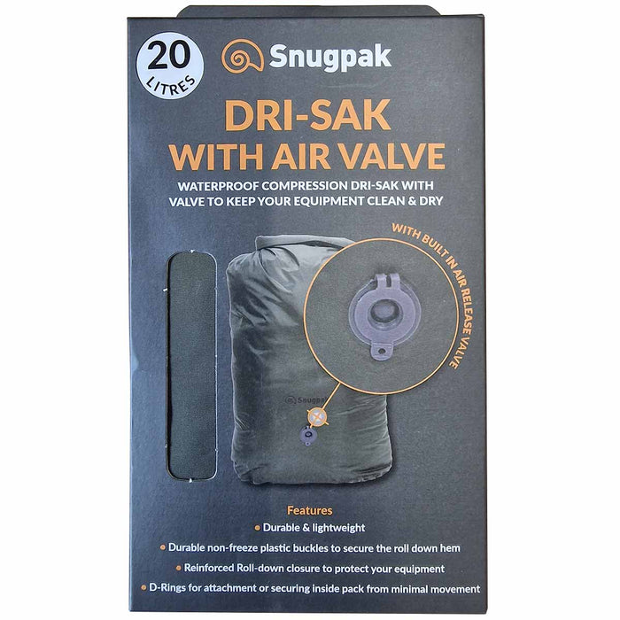 packaging for olive green snugpak dri sak with air valve 20l