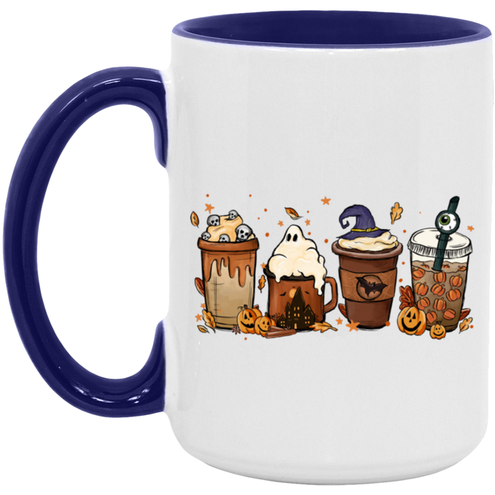Spooky Drinks 15 oz ceramic coffee mug in White/Midnight Blue