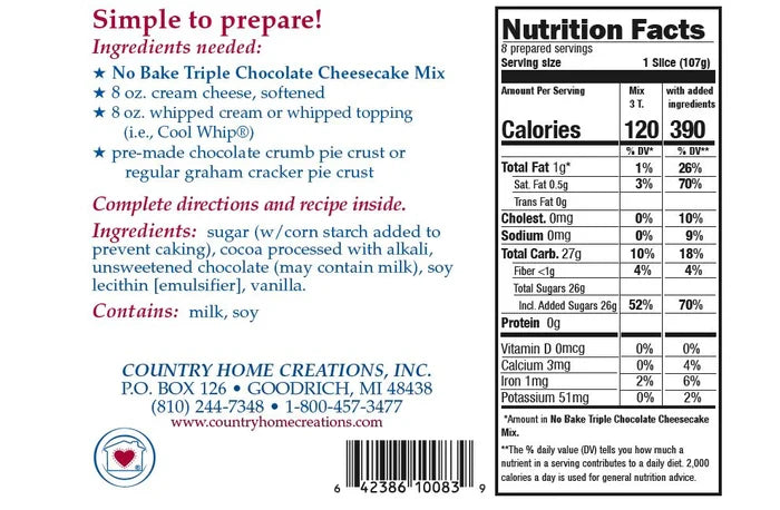 Triple Chocolate Cheesecake Mix - No Bake