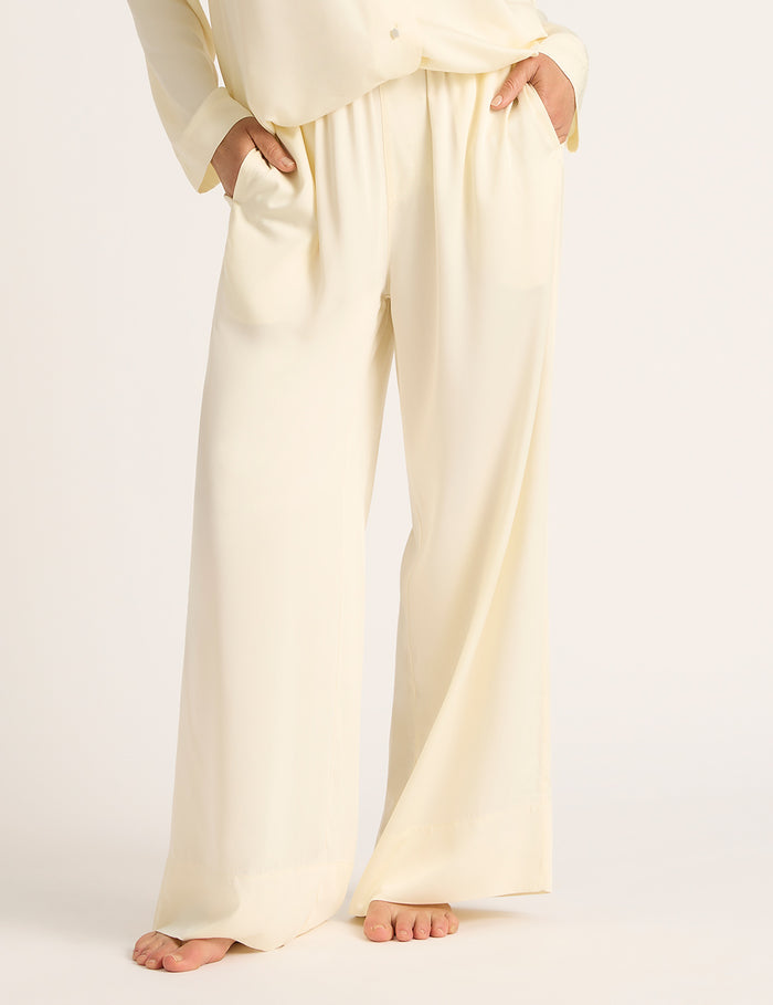 Vegan Silk Wide Leg Pants - Pearl