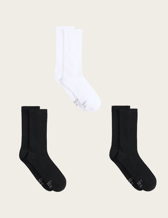 3-Pack Giftbox - Cushioned Crew Socks - Black/White/Black