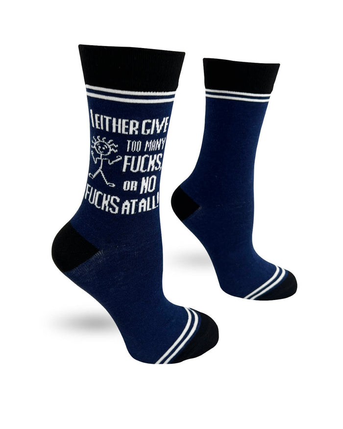 (3 Pairs) I Either Give Too Many Fucks or No Fucks at All - Hey Now Unisex Crew Socks - Wholesale