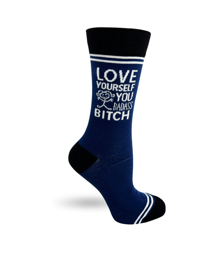 (3 Pairs) Love Yourself You Badass Bitch - Hey Now Unisex Crew Socks - Wholesale