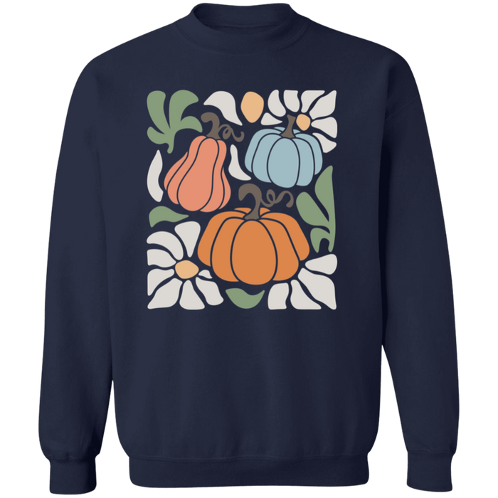 70s Flower Pumpkin Fall crewneck sweatshirt in Navy