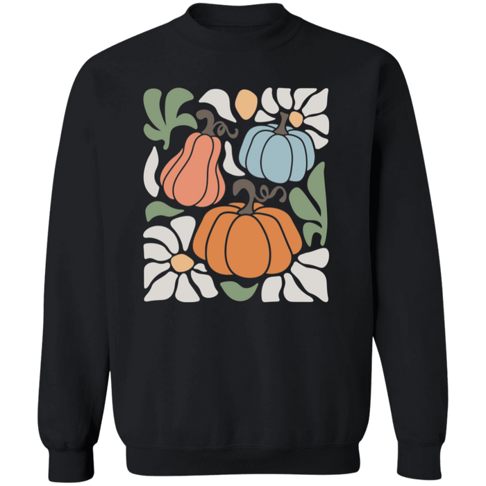 70s Flower Pumpkin Fall crewneck sweatshirt in Black