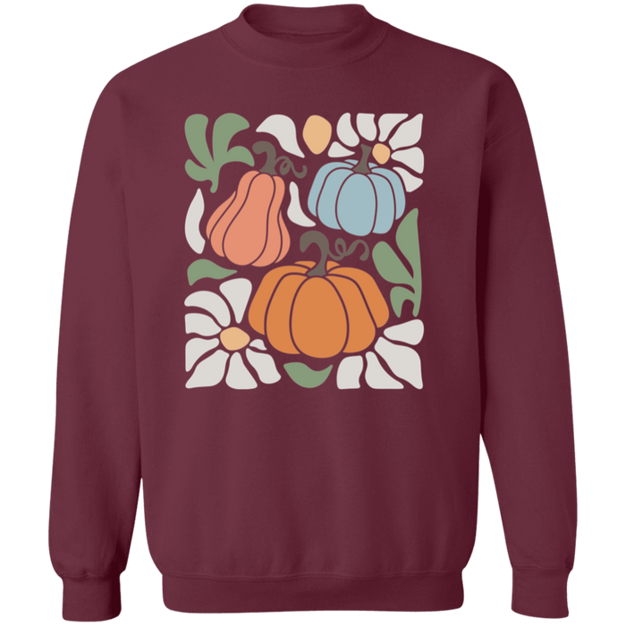 70s Flower Pumpkin Fall crewneck sweatshirt in Maroon