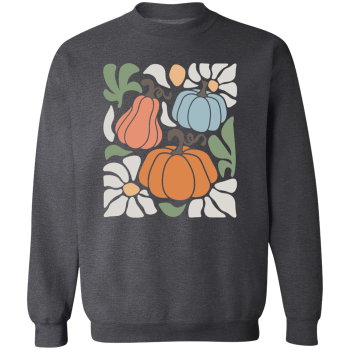 70s Flower Pumpkin Fall crewneck sweatshirt in Dark Heather