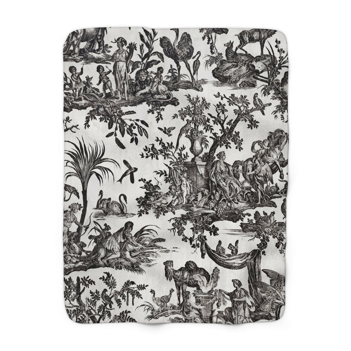 Antique Toile de Jouy Fleece Lined Blanket