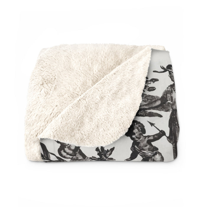 Antique Toile de Jouy Fleece Lined Blanket