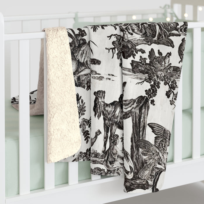 Antique Toile de Jouy Fleece Lined Blanket