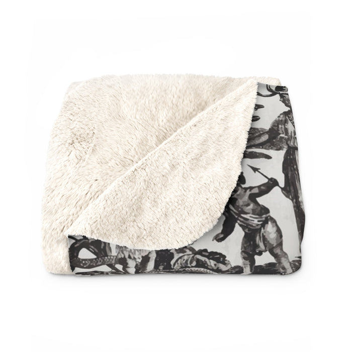 Antique Toile de Jouy Fleece Lined Blanket