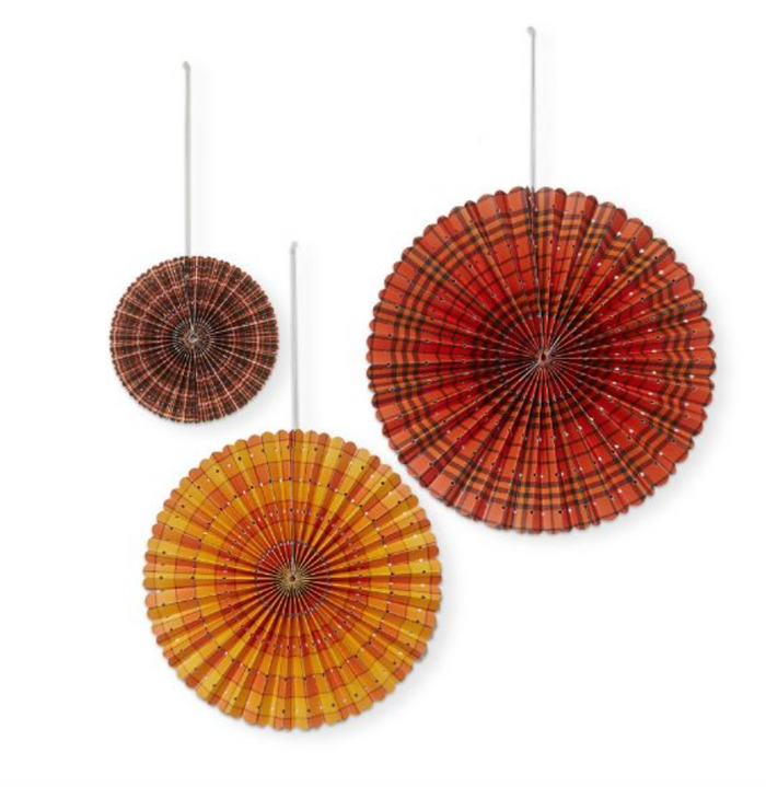 Autumn Plaid Paper Fan Decor, Set of 3
