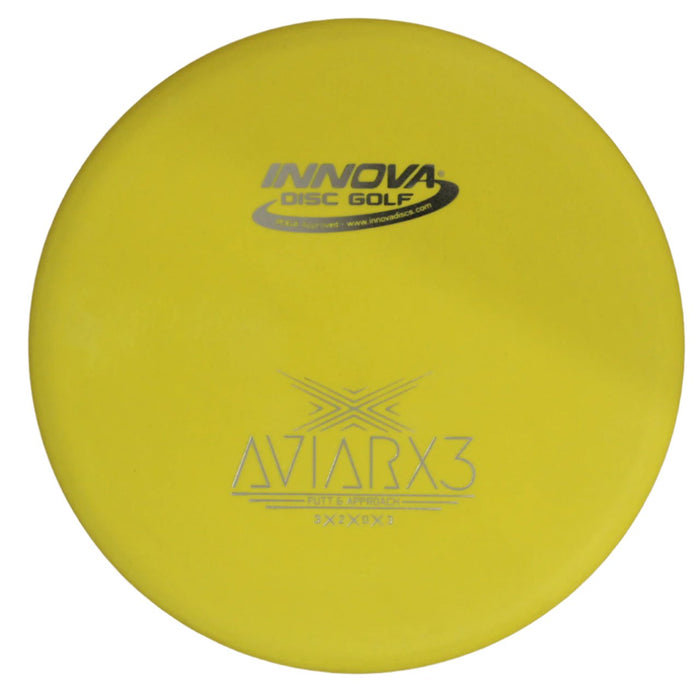 Innova Disc Golf Canada Champion AviarX3 Aviar X3 Innova Disc Golf Canada AviarX3 Putt & Approach Disc INNOVA DISC GOLF CANADA
PUTT AND APPROACH
STABLE PUTTER
BC ONTARIO
SPIN PUTTS
ONE DISC ROUNDS
Grippy feel	Great durability	Flexible in cooler conditions	Great for distance and control	Maintains stability over time	Comfortable for grip