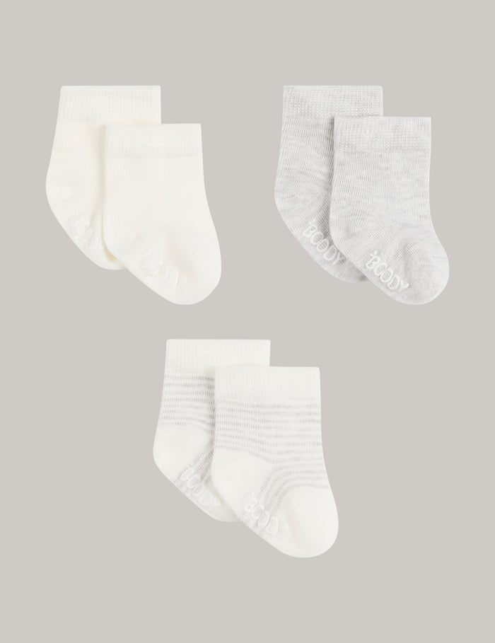 Baby Socks - 3 Pack - Heather Grey / Natural White / Stripe