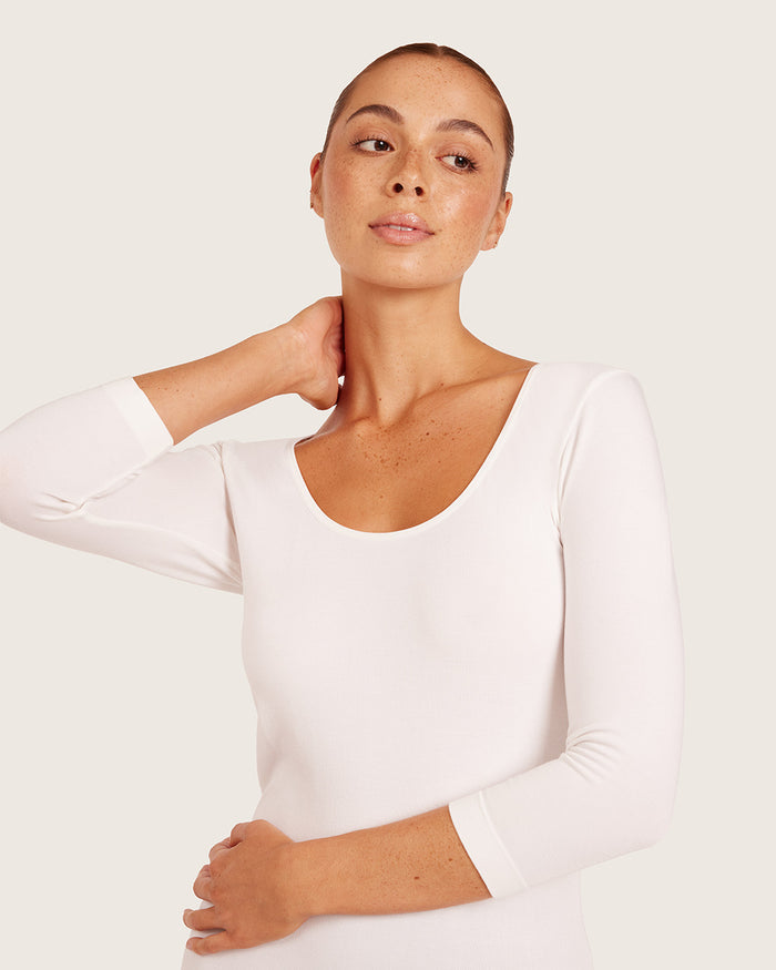 Base Layer 3/4 Sleeve Top - White