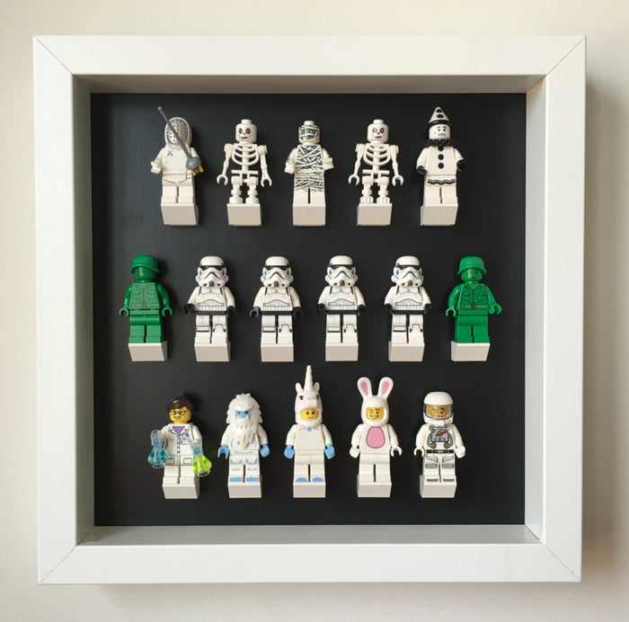 Custom Lego Minifigures black edition white frame display - Lego Minifigures Display