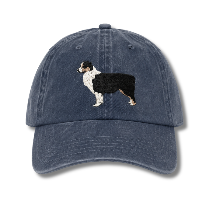 Black Tri Australian Shepherd Embroidered Denim Baseball Cap