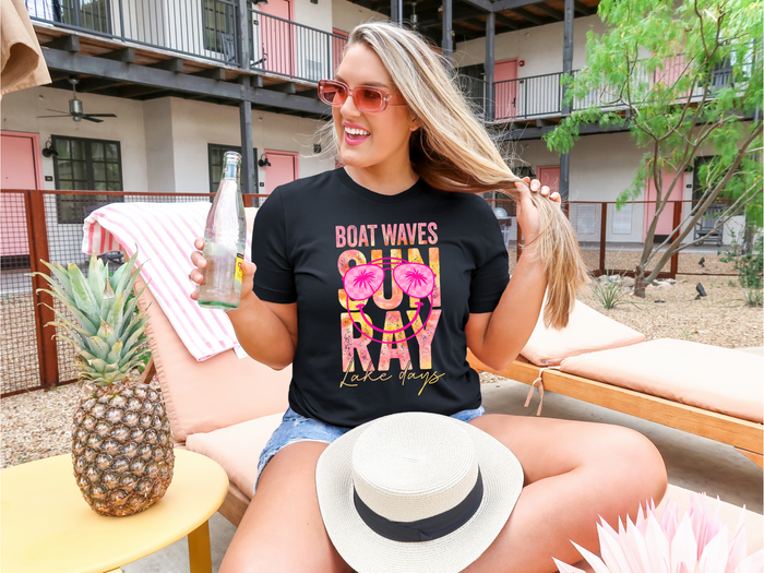 Boat Waves Sun Ray Lake Days graphic t-shirt