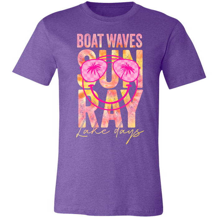 Boat Waves Sun Ray Lake Days graphic t-shirt in Heather Team Purple