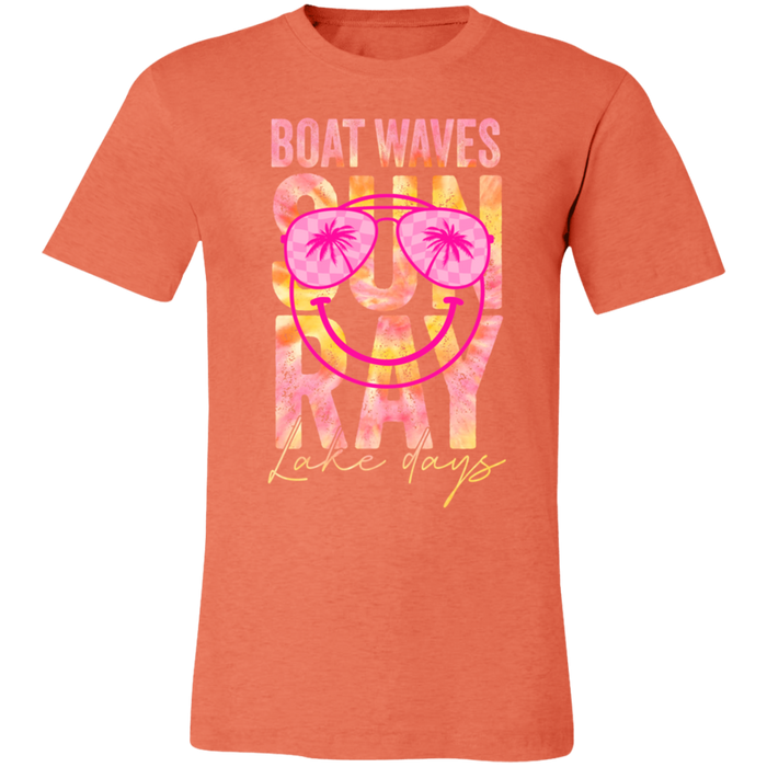Boat Waves Sun Ray Lake Days graphic t-shirt in Heather Orange