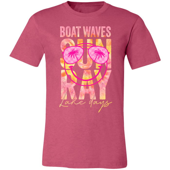Boat Waves Sun Ray Lake Days graphic t-shirt in Heather Raspberry