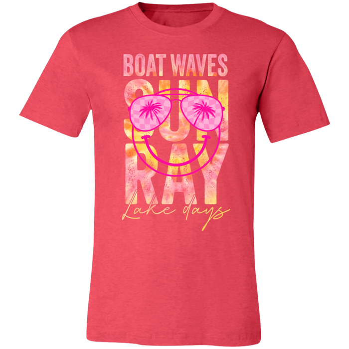 Boat Waves Sun Ray Lake Days graphic t-shirt in Heather Red