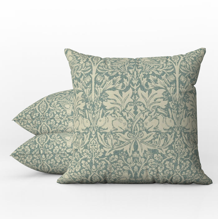 Brer Rabbit Outdoor Pillow William Morris Blue Slate Vellum