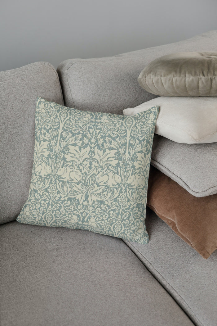 Brer Rabbit Outdoor Pillow William Morris Blue Slate Vellum
