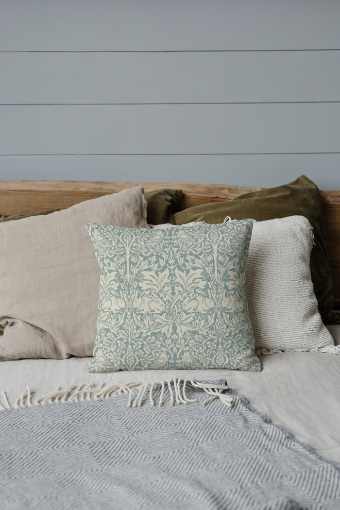 Brer Rabbit Outdoor Pillow William Morris Blue Slate Vellum