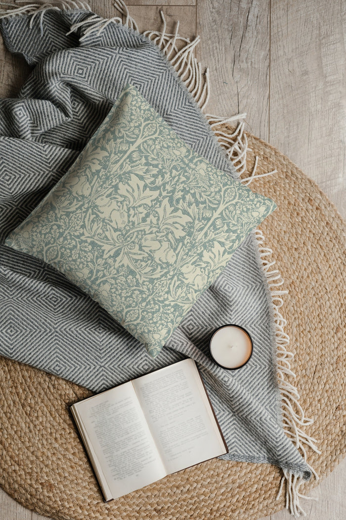 Brer Rabbit Outdoor Pillow William Morris Blue Slate Vellum