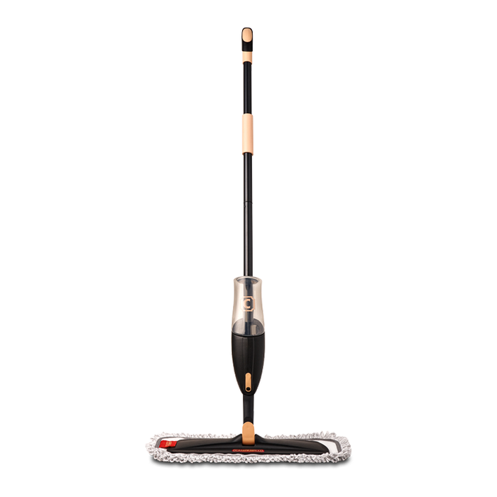Mop with a black handle and head on a white background