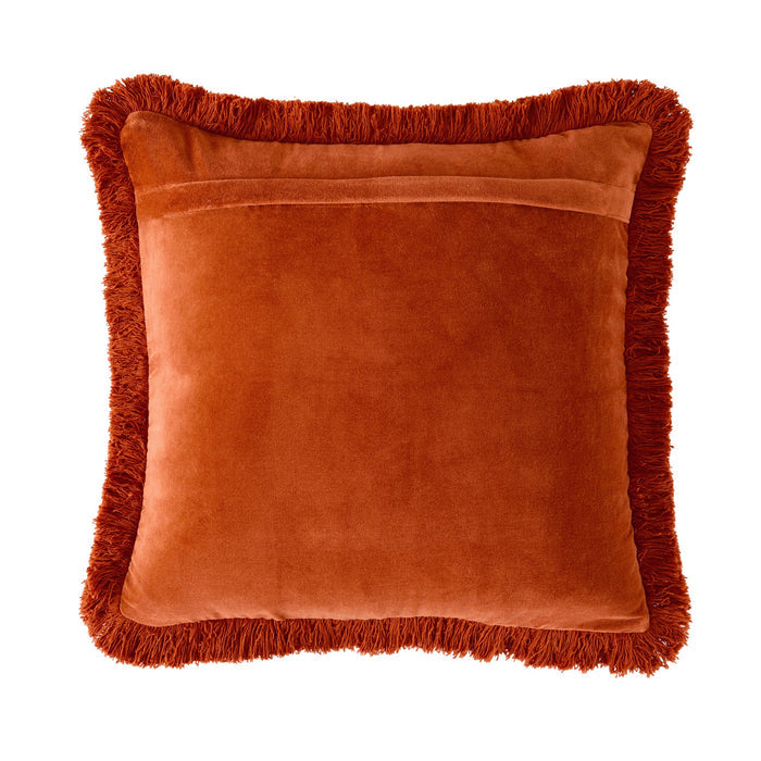 Casa Fringed Velvet Cushion Cinnamon 50x50cm