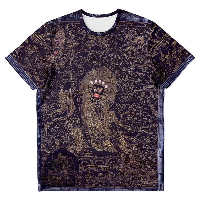 Cobalt and Gold Mahakala | Fierce Tibetan Nepal Mahayana Dharma Protector Thangka | Tantric Tantra All-Over-Print T-Shirt