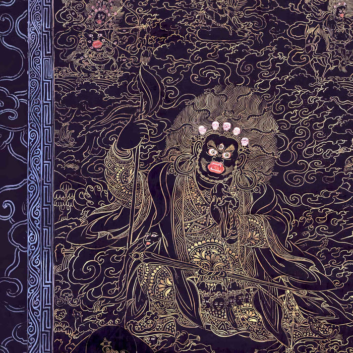 Cobalt and Gold Mahakala | Fierce Tibetan Nepal Mahayana Dharma Protector Thangka | Tantric Tantra All-Over-Print T-Shirt