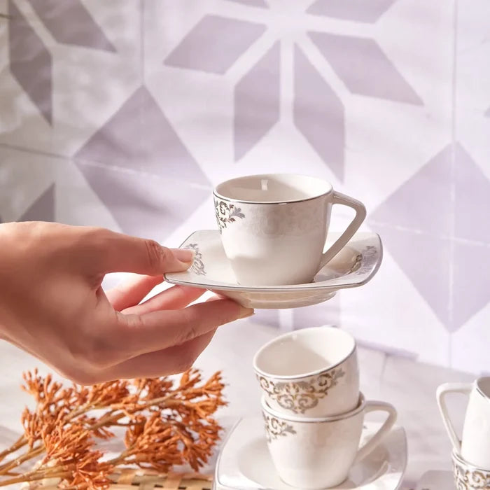 Coffret de tasses à expresso/moka Karaca Nazende en porcelaine pour 6 personnes, 12 pièces