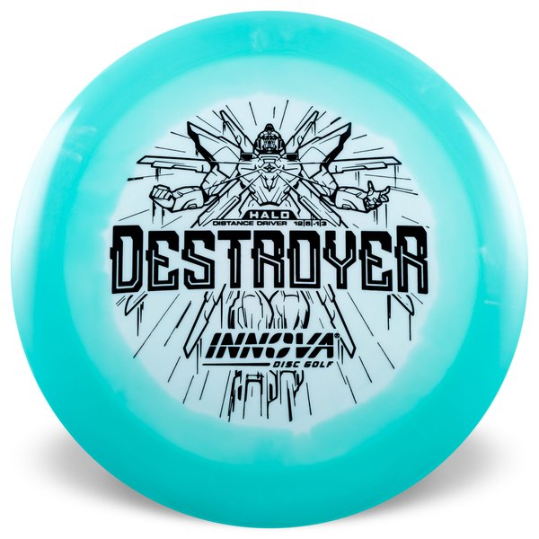 INNOVA DISC GOLF CANADA	Destroyer
Distance Driver	Slick Finish	Versatile Colors	Great Durability	and grip Overstable	Impact Resistant	Improved Glide Flexible in cooler conditions	Great for distance and control	Maintains stability over time	Comfortable for grip lightweight