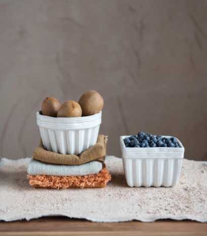 Distressed White Stoneware Bowl w/ Glaze, 2 Styles