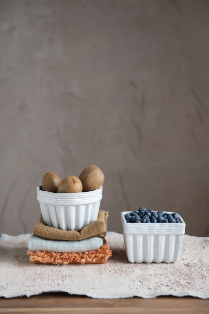 Distressed White Stoneware Bowl w/ Glaze, 2 Styles
