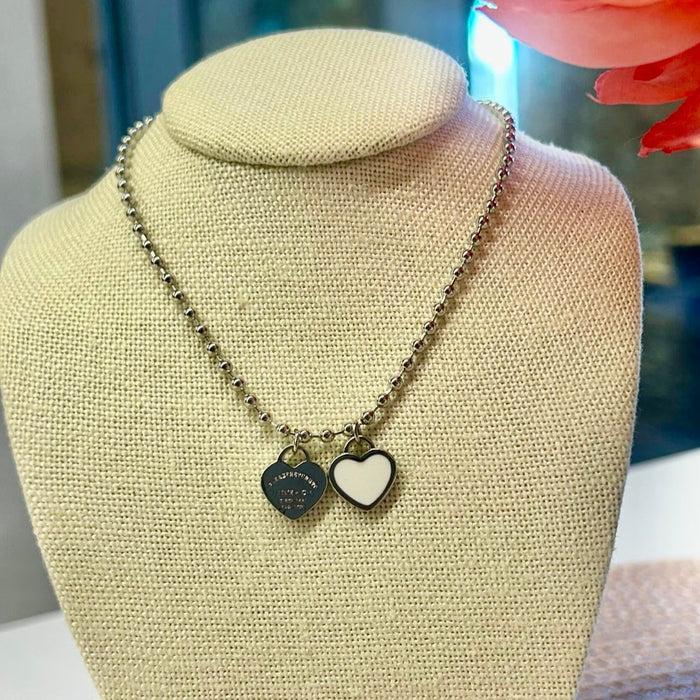 DOUBLE HEARTS ON BALL CHAIN - SILVER